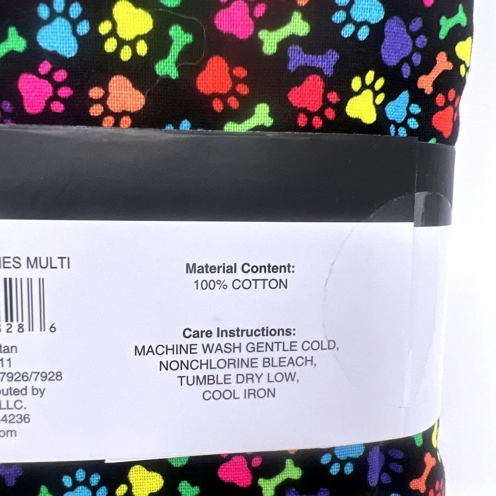 Pre Cut Cotton Fabric 2 yds - Animal PAW PRINTS & Bones on Black 43